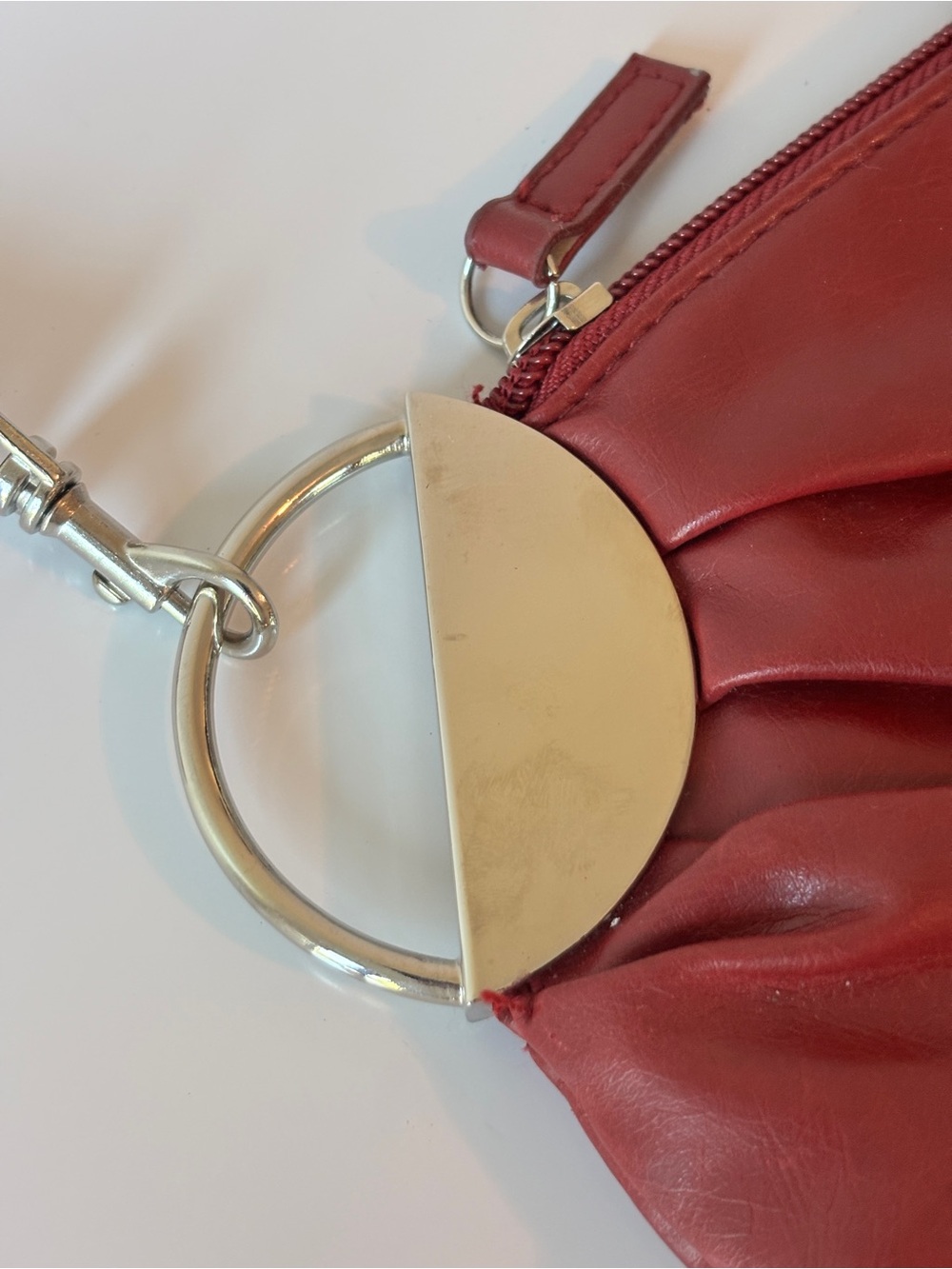 Dark Red Vintage Wristlet Clutch - Pleather Pouch - Picture 4 of 11